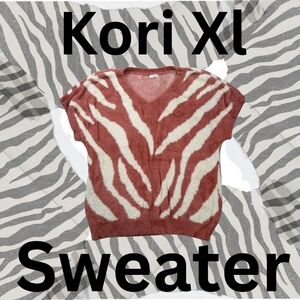 Kori V-Neck Sweater - Red and White Zebra Print